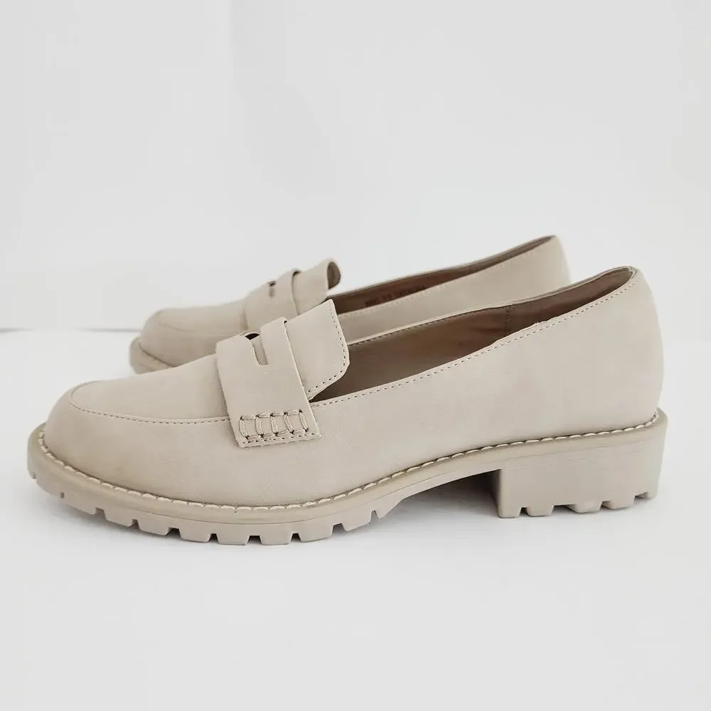 Dolce Vita Cream Beige Faux Leather Platform Lug Sole Loafer Size 9.5